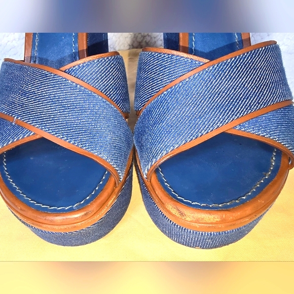 Louis Vuitton Blue Denim Wedge Platform Sandals size 37.5 - Picture 6 of 16